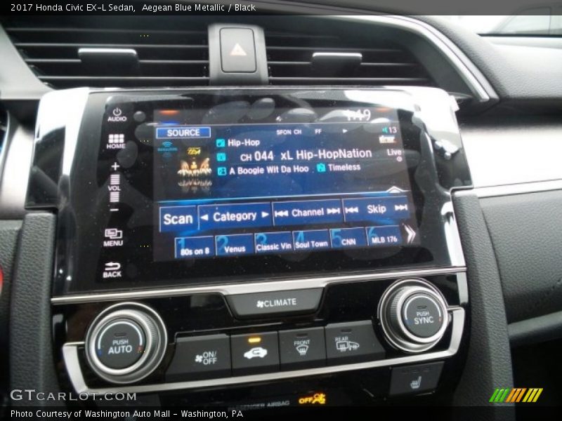 Aegean Blue Metallic / Black 2017 Honda Civic EX-L Sedan