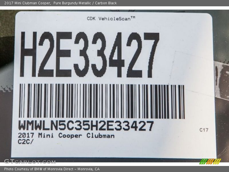 Pure Burgundy Metallic / Carbon Black 2017 Mini Clubman Cooper
