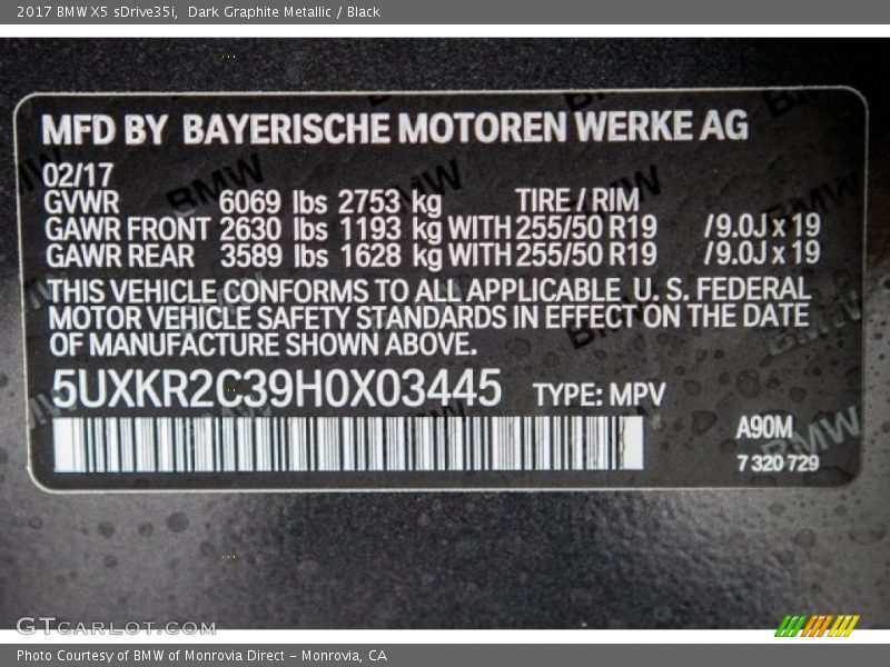 Dark Graphite Metallic / Black 2017 BMW X5 sDrive35i