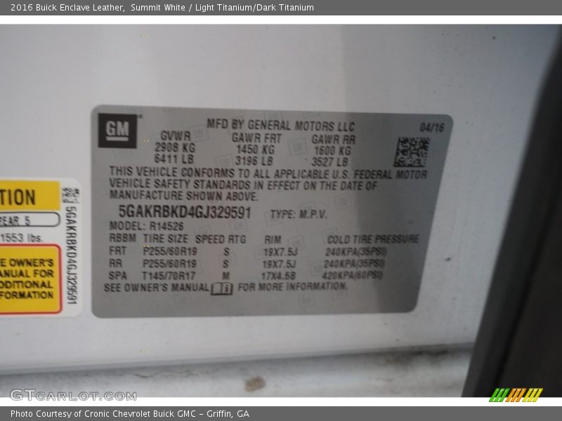 Summit White / Light Titanium/Dark Titanium 2016 Buick Enclave Leather