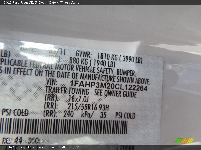 Oxford White / Stone 2012 Ford Focus SEL 5-Door