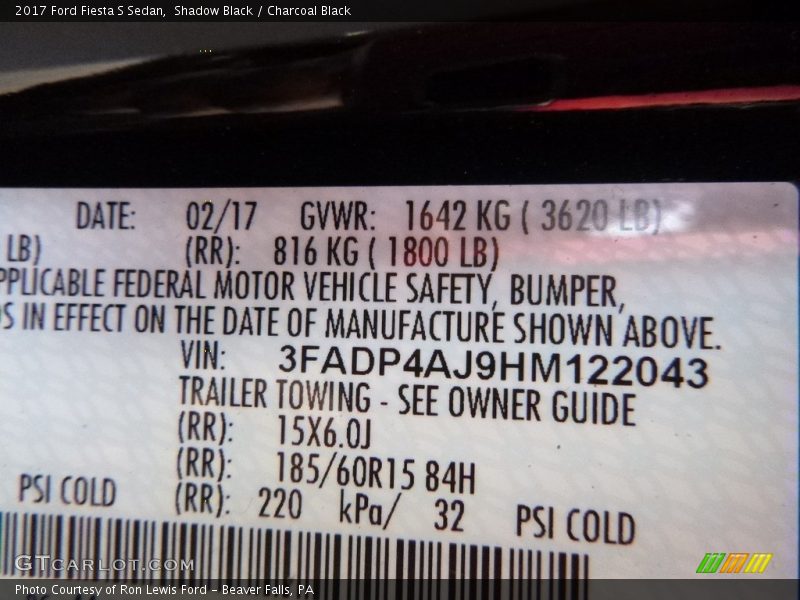 Shadow Black / Charcoal Black 2017 Ford Fiesta S Sedan