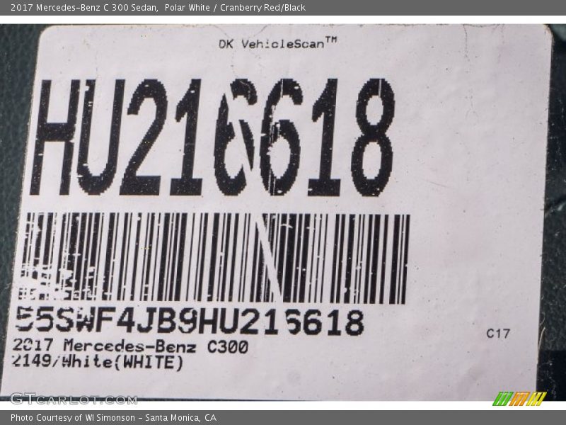 Polar White / Cranberry Red/Black 2017 Mercedes-Benz C 300 Sedan