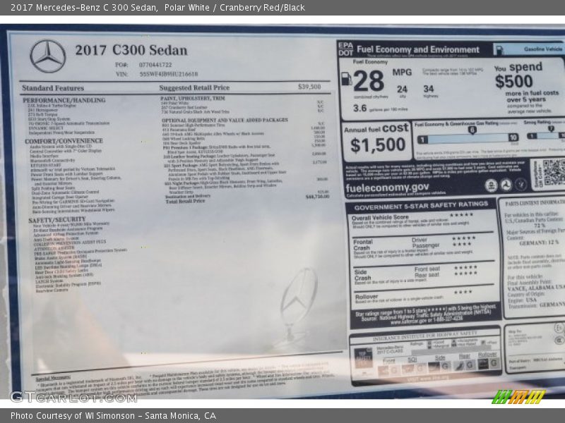 Polar White / Cranberry Red/Black 2017 Mercedes-Benz C 300 Sedan