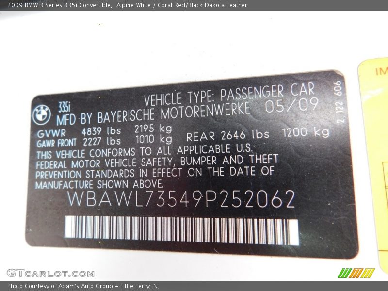 Alpine White / Coral Red/Black Dakota Leather 2009 BMW 3 Series 335i Convertible