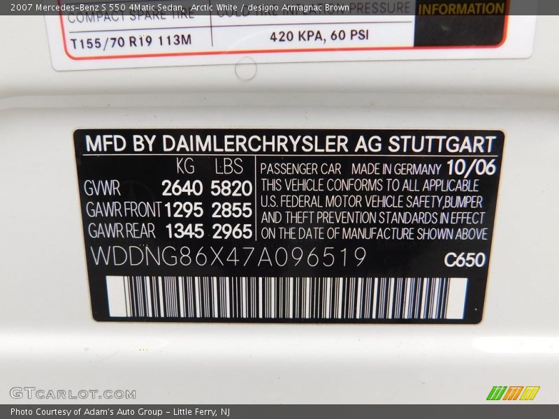Arctic White / designo Armagnac Brown 2007 Mercedes-Benz S 550 4Matic Sedan