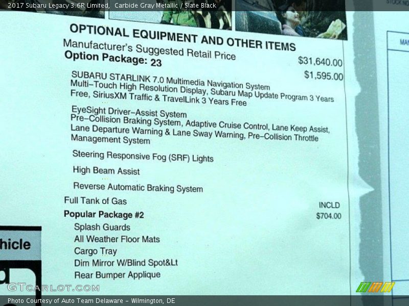 Carbide Gray Metallic / Slate Black 2017 Subaru Legacy 3.6R Limited