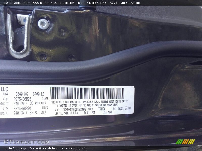 Black / Dark Slate Gray/Medium Graystone 2012 Dodge Ram 1500 Big Horn Quad Cab 4x4