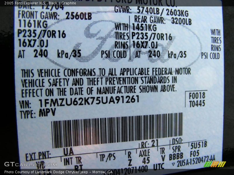 Black / Graphite 2005 Ford Explorer XLS