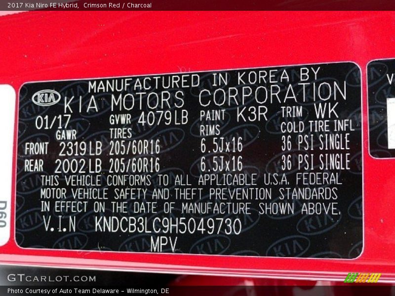 Crimson Red / Charcoal 2017 Kia Niro FE Hybrid