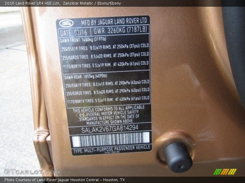 Zanzibar Metallic / Ebony/Ebony 2016 Land Rover LR4 HSE LUX