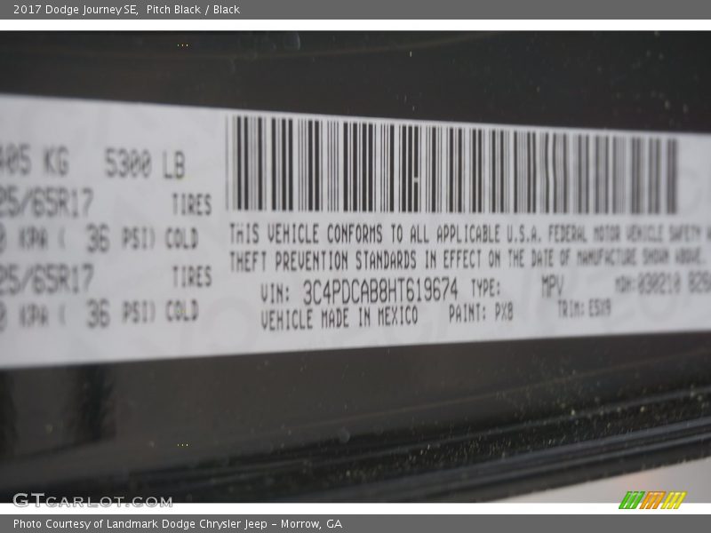 Pitch Black / Black 2017 Dodge Journey SE