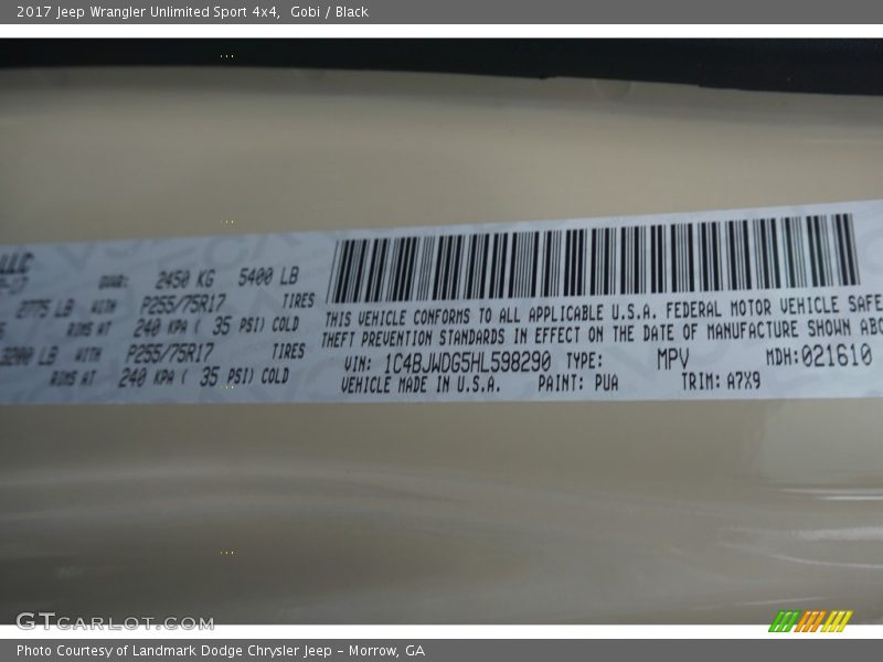 Gobi / Black 2017 Jeep Wrangler Unlimited Sport 4x4