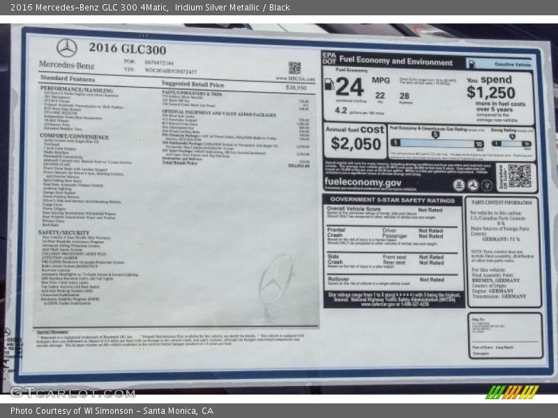 Iridium Silver Metallic / Black 2016 Mercedes-Benz GLC 300 4Matic