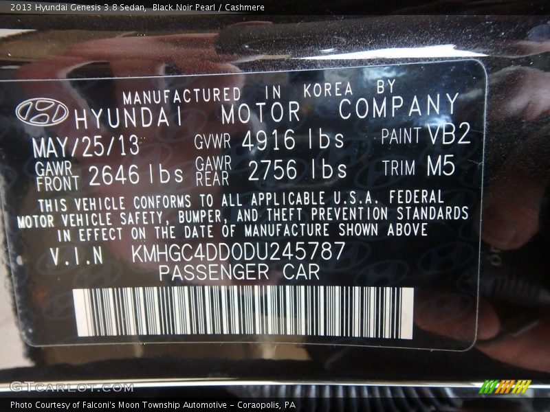 Black Noir Pearl / Cashmere 2013 Hyundai Genesis 3.8 Sedan