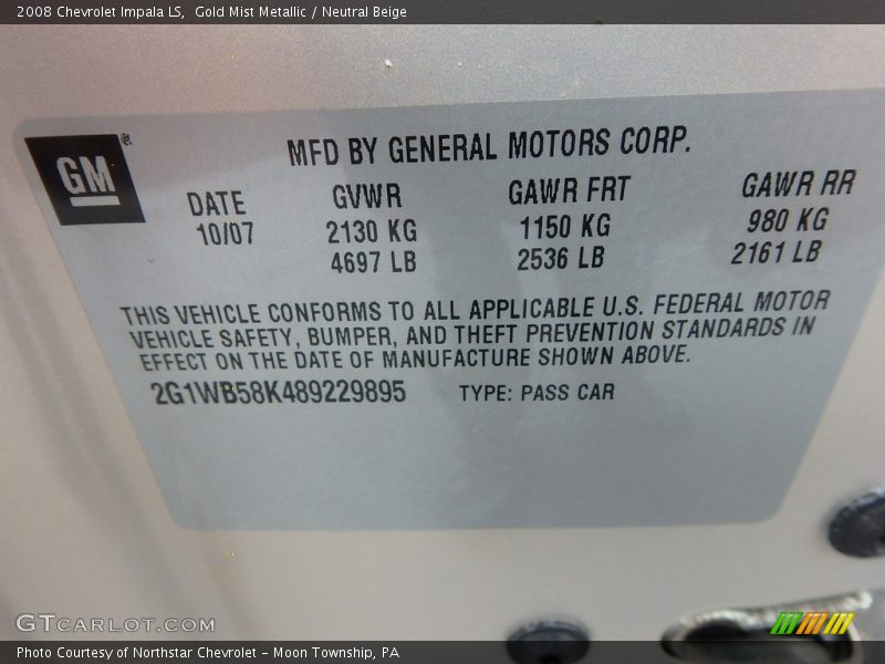 Gold Mist Metallic / Neutral Beige 2008 Chevrolet Impala LS