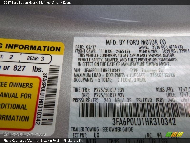 Ingot Silver / Ebony 2017 Ford Fusion Hybrid SE