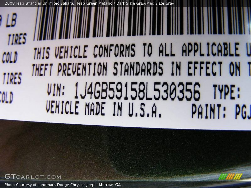 Jeep Green Metallic / Dark Slate Gray/Med Slate Gray 2008 Jeep Wrangler Unlimited Sahara