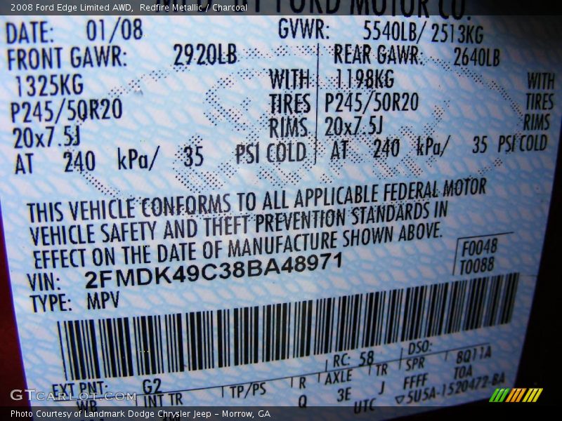 Redfire Metallic / Charcoal 2008 Ford Edge Limited AWD