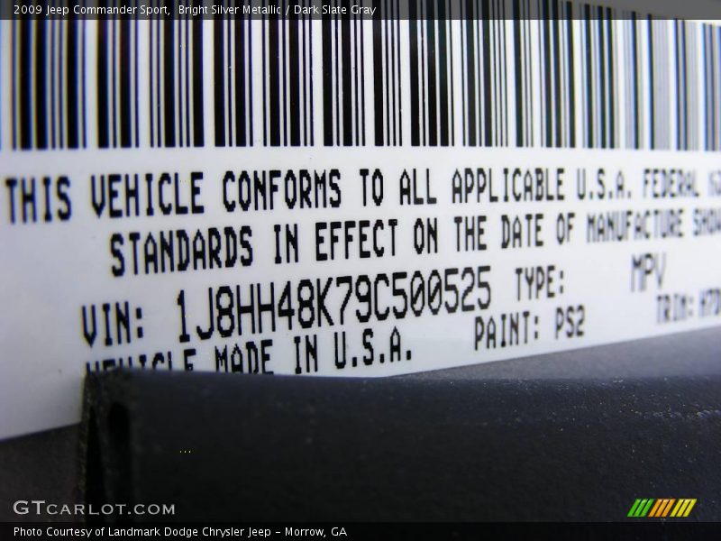 Bright Silver Metallic / Dark Slate Gray 2009 Jeep Commander Sport