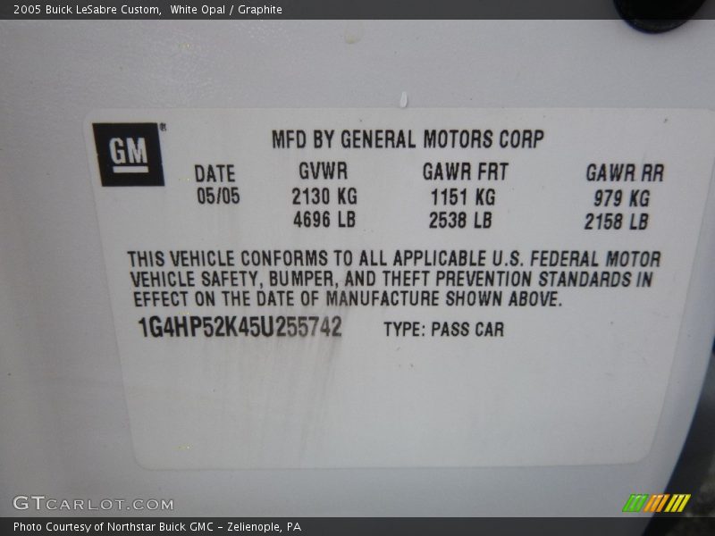 White Opal / Graphite 2005 Buick LeSabre Custom