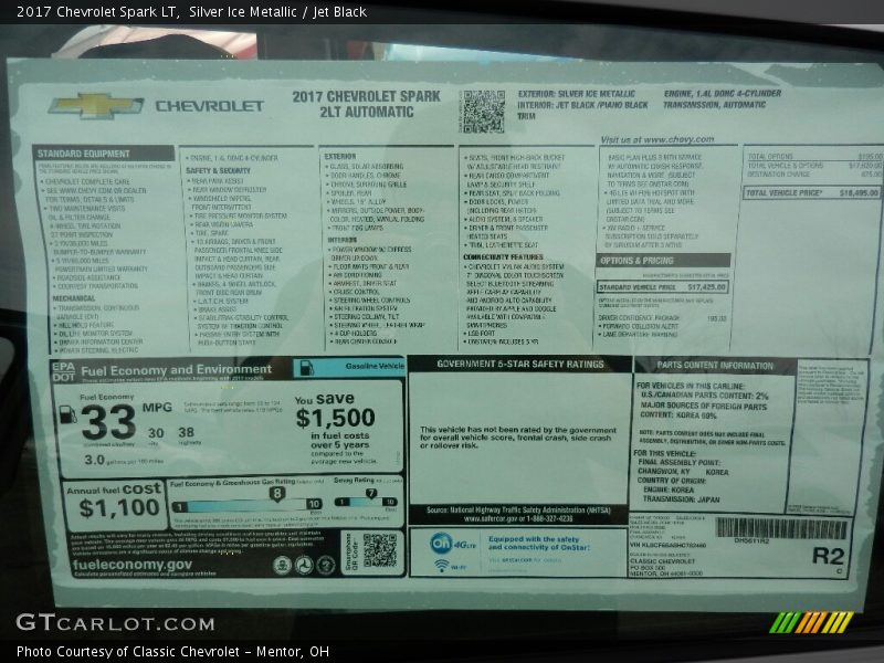 Silver Ice Metallic / Jet Black 2017 Chevrolet Spark LT