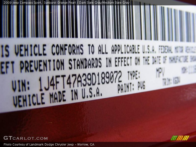 Sunburst Orange Pearl / Dark Slate Gray/Medium Slate Gray 2009 Jeep Compass Sport