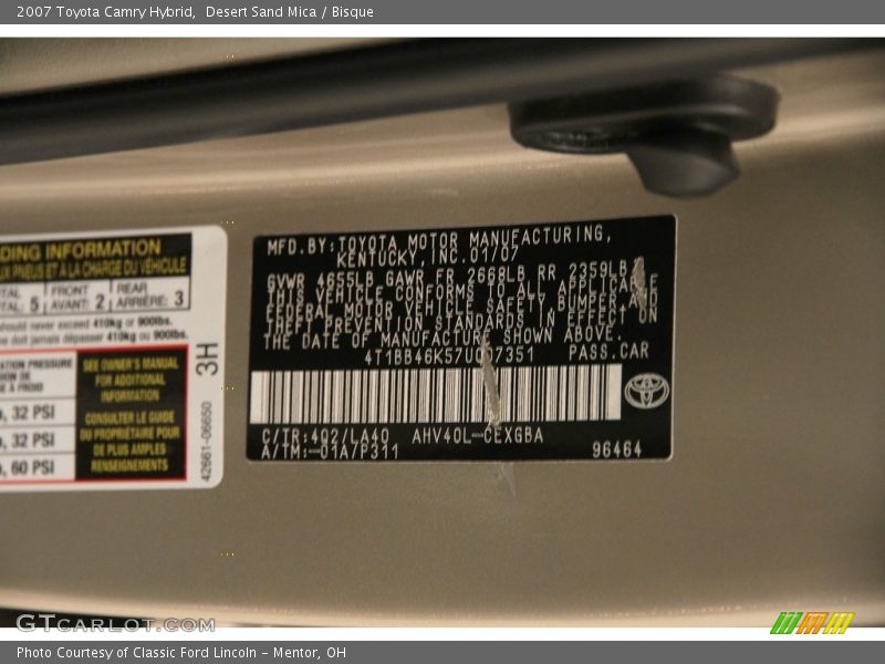 Desert Sand Mica / Bisque 2007 Toyota Camry Hybrid