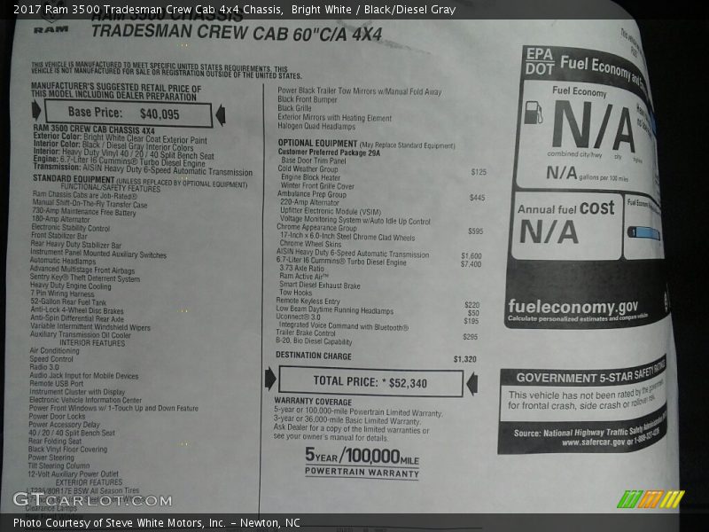 Bright White / Black/Diesel Gray 2017 Ram 3500 Tradesman Crew Cab 4x4 Chassis