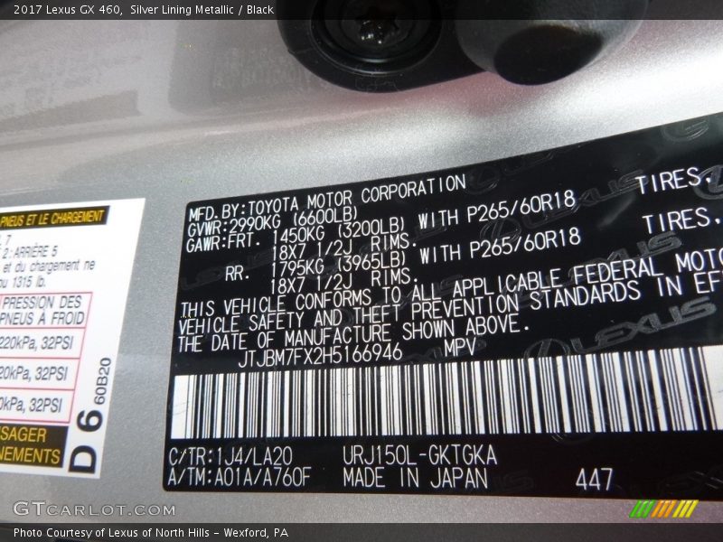 Silver Lining Metallic / Black 2017 Lexus GX 460