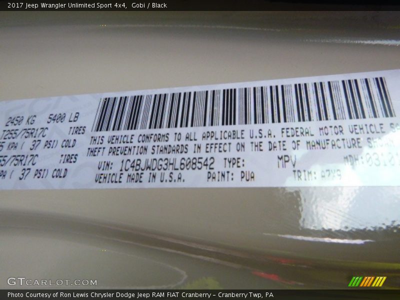 Gobi / Black 2017 Jeep Wrangler Unlimited Sport 4x4