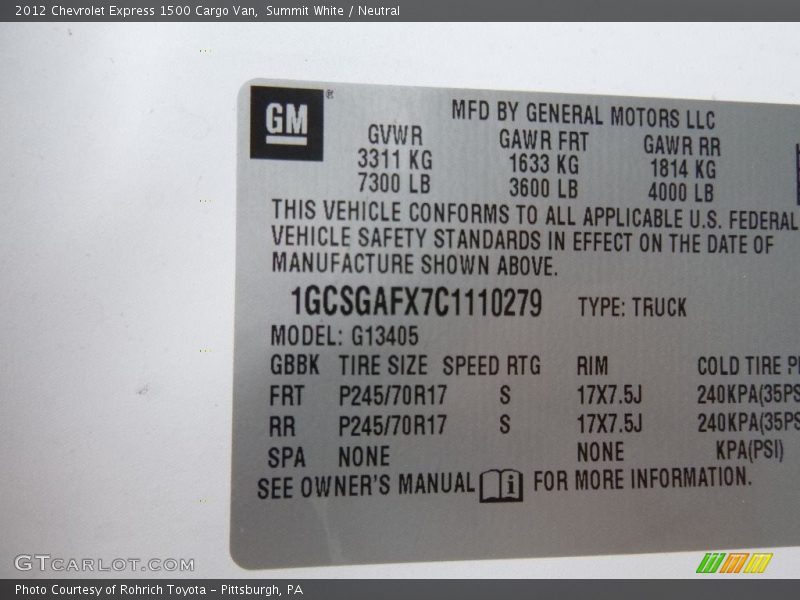 Summit White / Neutral 2012 Chevrolet Express 1500 Cargo Van