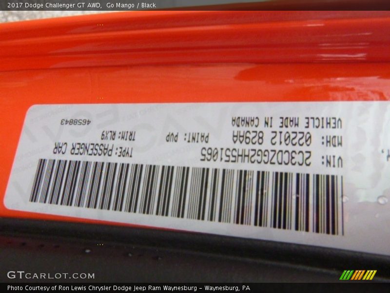 2017 Challenger GT AWD Go Mango Color Code PVP