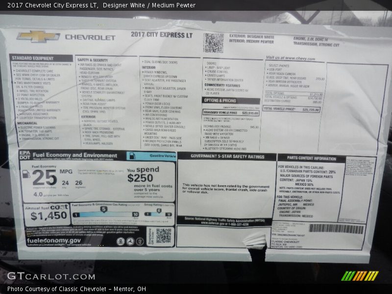 Designer White / Medium Pewter 2017 Chevrolet City Express LT