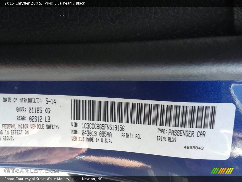 Vivid Blue Pearl / Black 2015 Chrysler 200 S