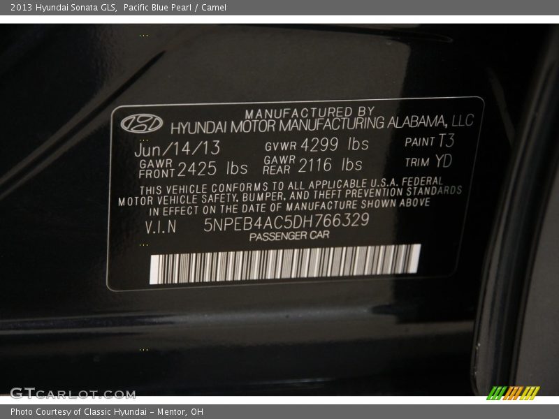 Pacific Blue Pearl / Camel 2013 Hyundai Sonata GLS