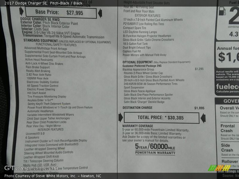 Pitch-Black / Black 2017 Dodge Charger SE