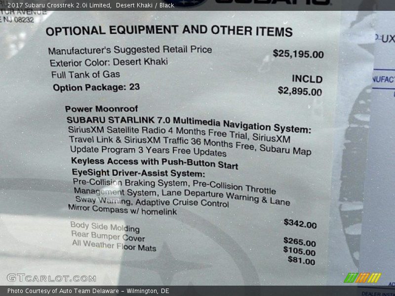 Desert Khaki / Black 2017 Subaru Crosstrek 2.0i Limited