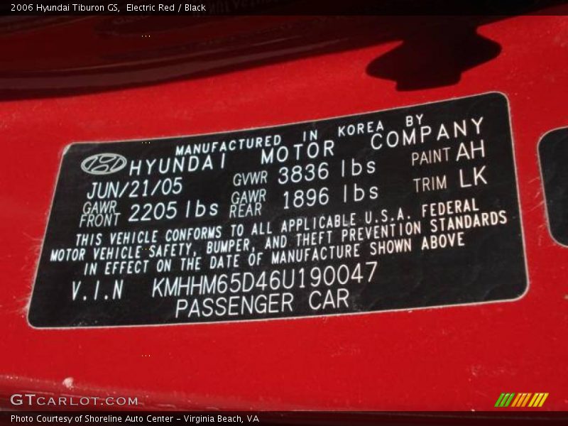 Electric Red / Black 2006 Hyundai Tiburon GS