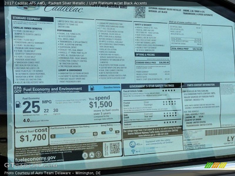 Radiant Silver Metallic / Light Platinum w/Jet Black Accents 2017 Cadillac ATS AWD