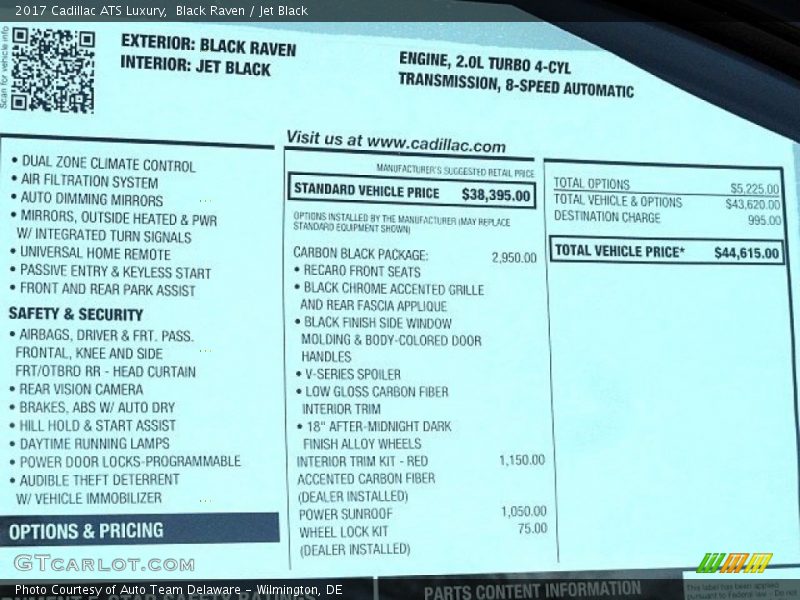 Black Raven / Jet Black 2017 Cadillac ATS Luxury