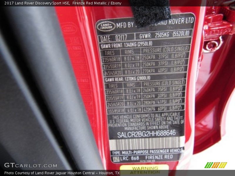 Firenze Red Metallic / Ebony 2017 Land Rover Discovery Sport HSE