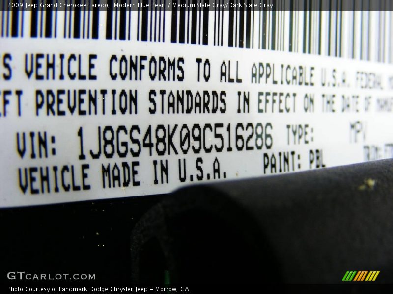 Modern Blue Pearl / Medium Slate Gray/Dark Slate Gray 2009 Jeep Grand Cherokee Laredo