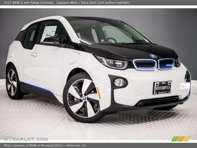 Capparis White / Deka Dark Cloth w/Blue Highlights 2017 BMW i3 with Range Extender