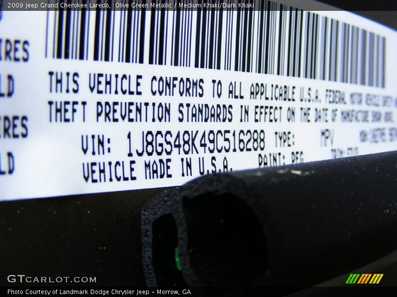 Olive Green Metallic / Medium Khaki/Dark Khaki 2009 Jeep Grand Cherokee Laredo