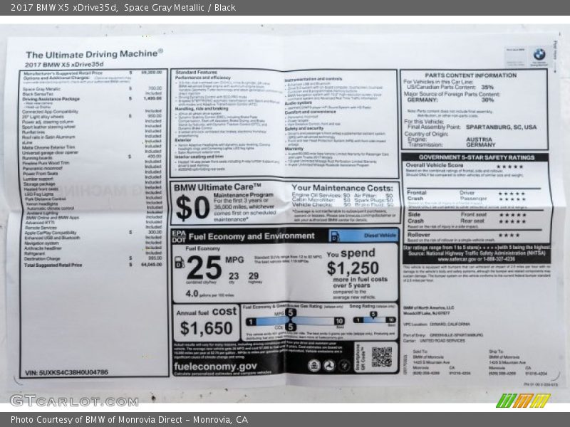 Space Gray Metallic / Black 2017 BMW X5 xDrive35d