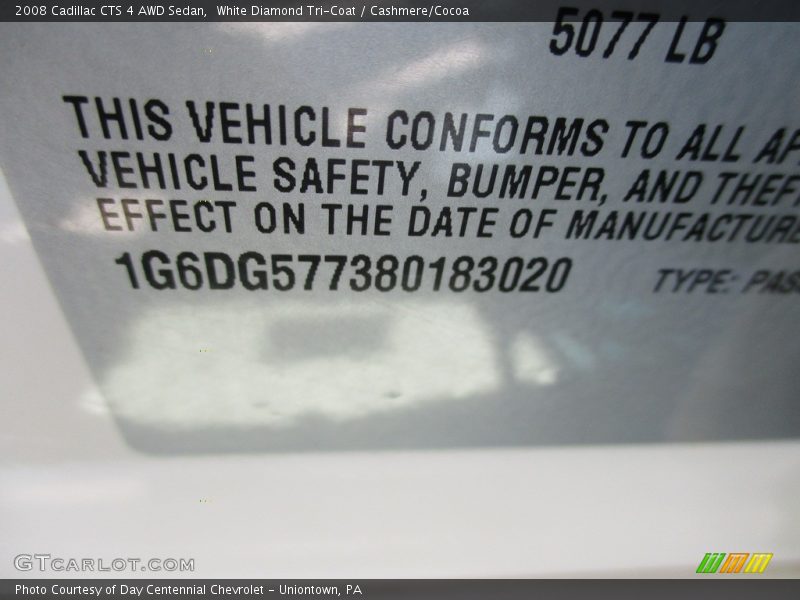 White Diamond Tri-Coat / Cashmere/Cocoa 2008 Cadillac CTS 4 AWD Sedan