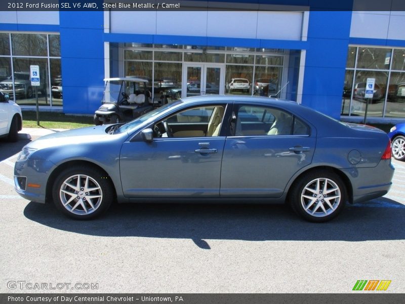 Steel Blue Metallic / Camel 2012 Ford Fusion SEL V6 AWD