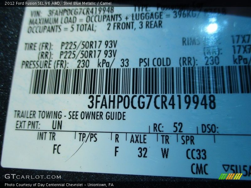 Steel Blue Metallic / Camel 2012 Ford Fusion SEL V6 AWD