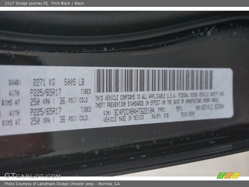 Pitch Black / Black 2017 Dodge Journey SE